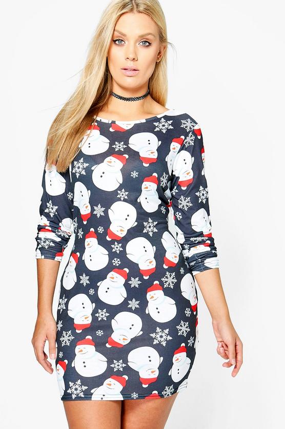 Plus Emma Snowman Christmas Bodycon Dress